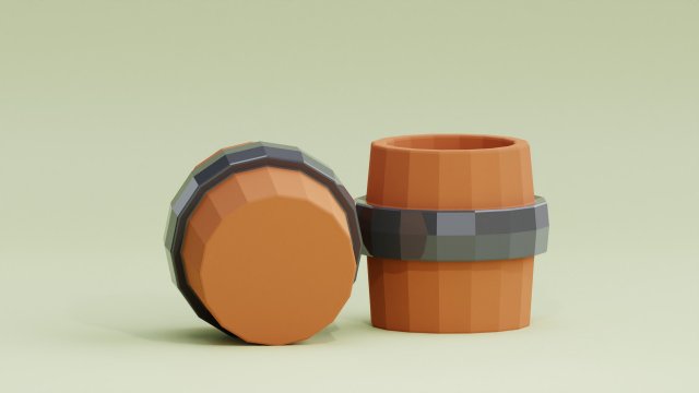 Stylized Cartoon Barrel Low-poly 3D Model .c4d .max .obj .3ds .fbx .stl .blend 