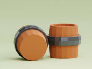 Stylized Cartoon Barrel Low-poly 3D Model