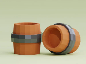 Stylized Cartoon Barrel Low-poly 3D Model
