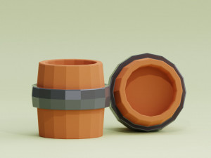 Stylized Cartoon Barrel Low-poly 3D Model