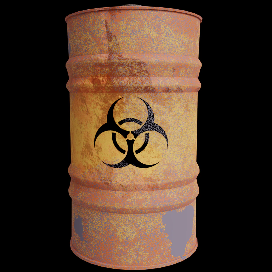 Rusty biological waste barrel Low poly 3D Model .c4d .max .obj .3ds .fbx .stl .blend