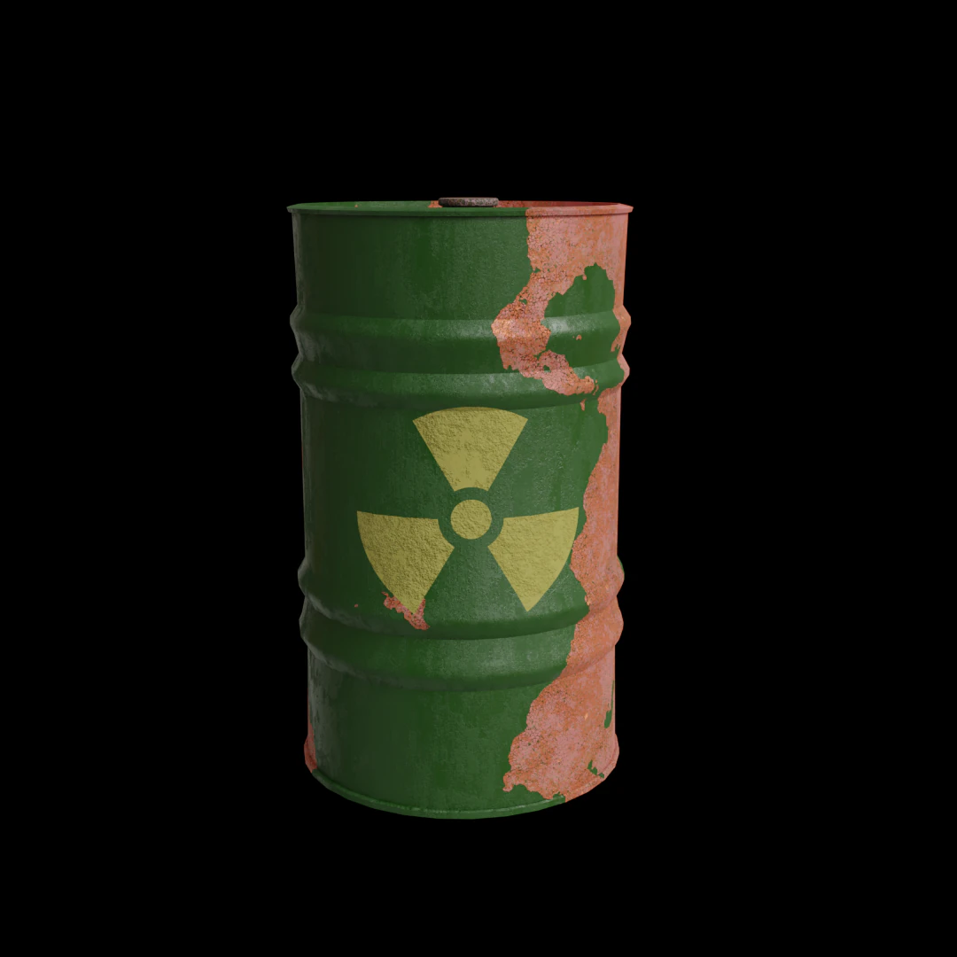 Green barrel with radiation hazard icon Low poly 3D Model .c4d .max .obj .3ds .fbx .stl .blend 