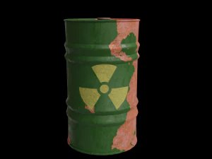 Radyasyon tehlikesi simgesi olan yeşil varil D&uuml;ş&uuml;k poli 3D Model