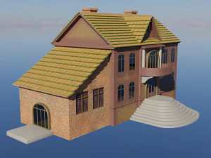 Old two-story house Low-poly 3D Model