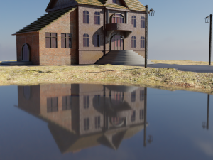 Old two-story house Low-poly Model 3D