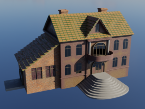 Old two-story house Low-poly Model 3D