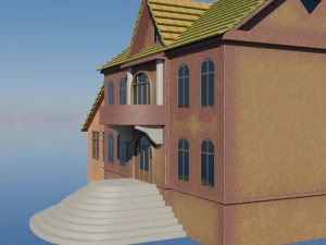 Old two-story house Low-poly 3D Model