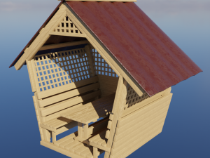 Wooden gazebo for relaxation Low-poly 3D Model