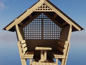 Wooden gazebo for relaxation Low-poly 3D Model