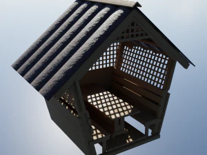 Wooden gazebo for relaxation Low-poly 3D Model