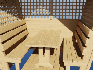 Wooden gazebo for relaxation Low-poly 3D Model