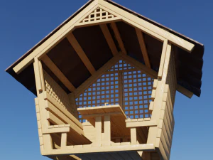 Wooden gazebo for relaxation Low-poly 3D Model