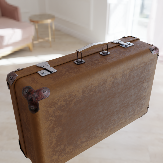 Old leather suitcase Low-poly 3D Model .c4d .max .obj .3ds .fbx .stl .blend 