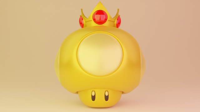 Gold Musrhoom Mario 3D Model .c4d .max .obj .3ds .fbx .stl .blend 