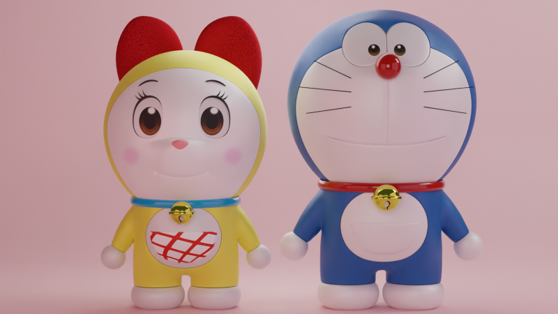 Doraemon and Dorami 3D 模型 .c4d .max .obj .3ds .fbx .stl .blend