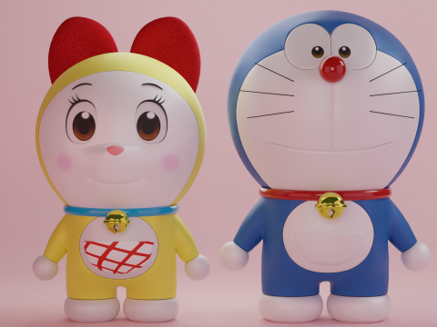 Doraemon and Dorami 3D Model