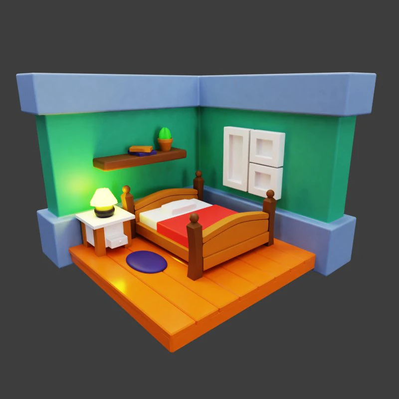 Cartoon bedroom 3D Model .c4d .max .obj .3ds .fbx .stl .blend