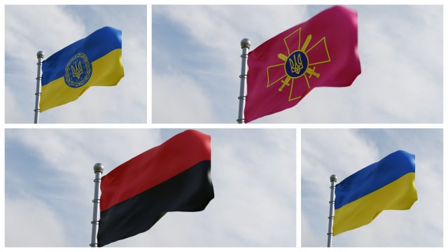 Ukrainian flags 3D Model .c4d .max .obj .3ds .fbx .stl .blend 