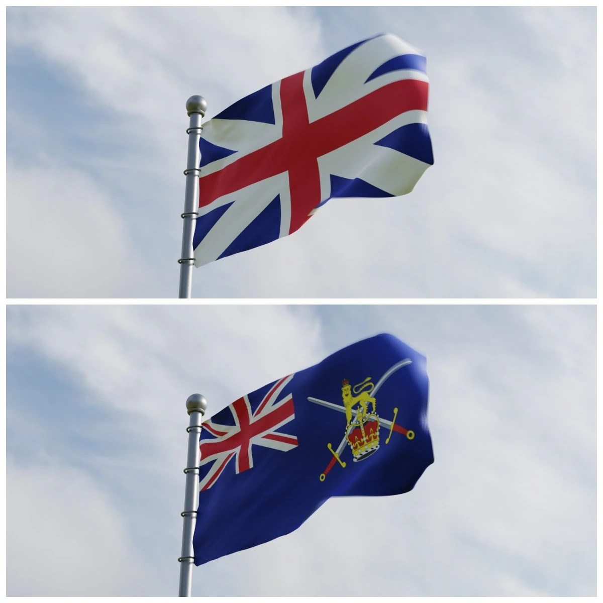 Animated United Kingdom Flags 3D Model .c4d .max .obj .3ds .fbx .stl .blend