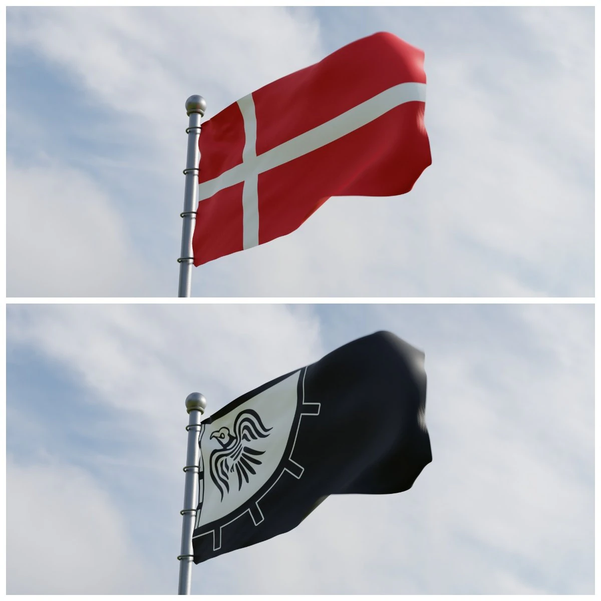 Animated Denmark Flags 3D Model .c4d .max .obj .3ds .fbx .stl .blend 