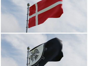 Animated Denmark Flags 3D Model