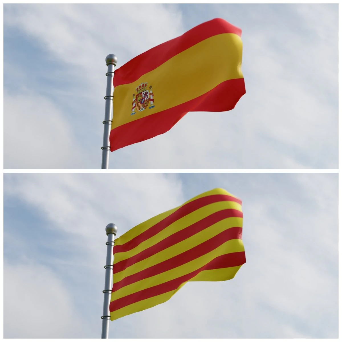 Animated Spain and Catalonia Flags 3D Model .c4d .max .obj .3ds .fbx .stl .blend