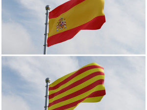 Animated Spain and Catalonia Flags 3D Модель