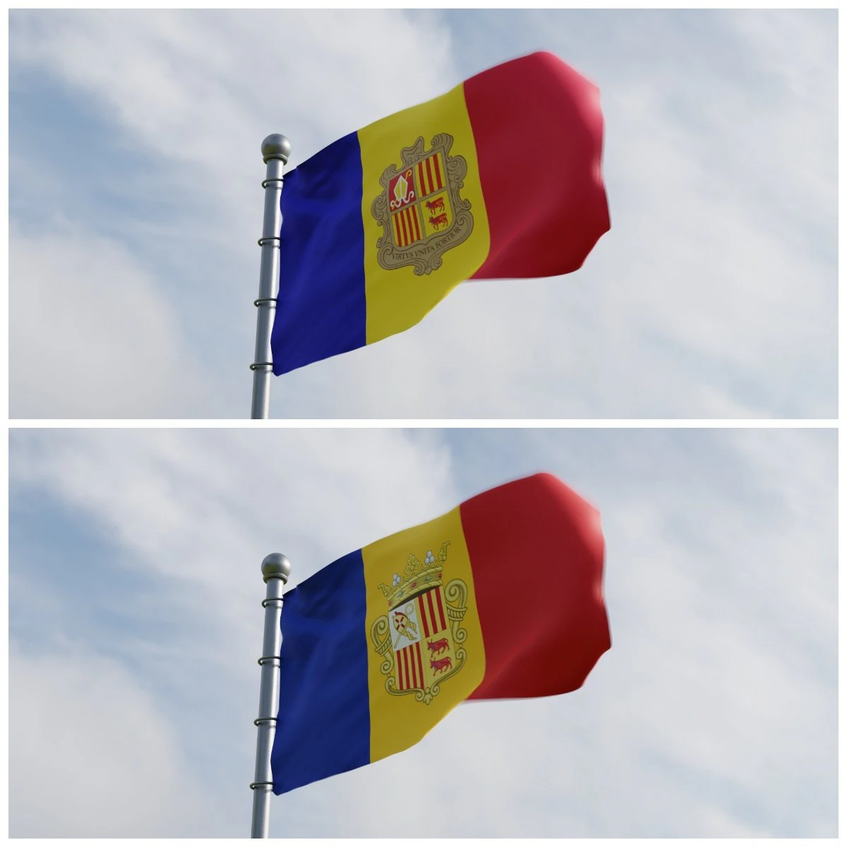 Animated Andorra Flags 3D Model .c4d .max .obj .3ds .fbx .stl .blend 