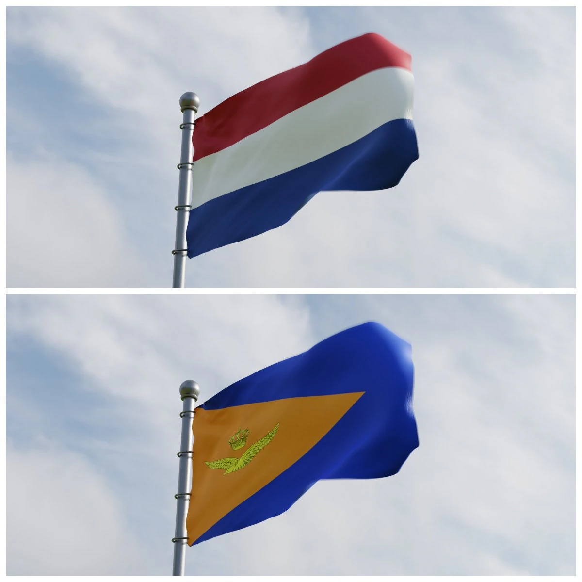 Animated Netherlands Flags 3D Model .c4d .max .obj .3ds .fbx .stl .blend 