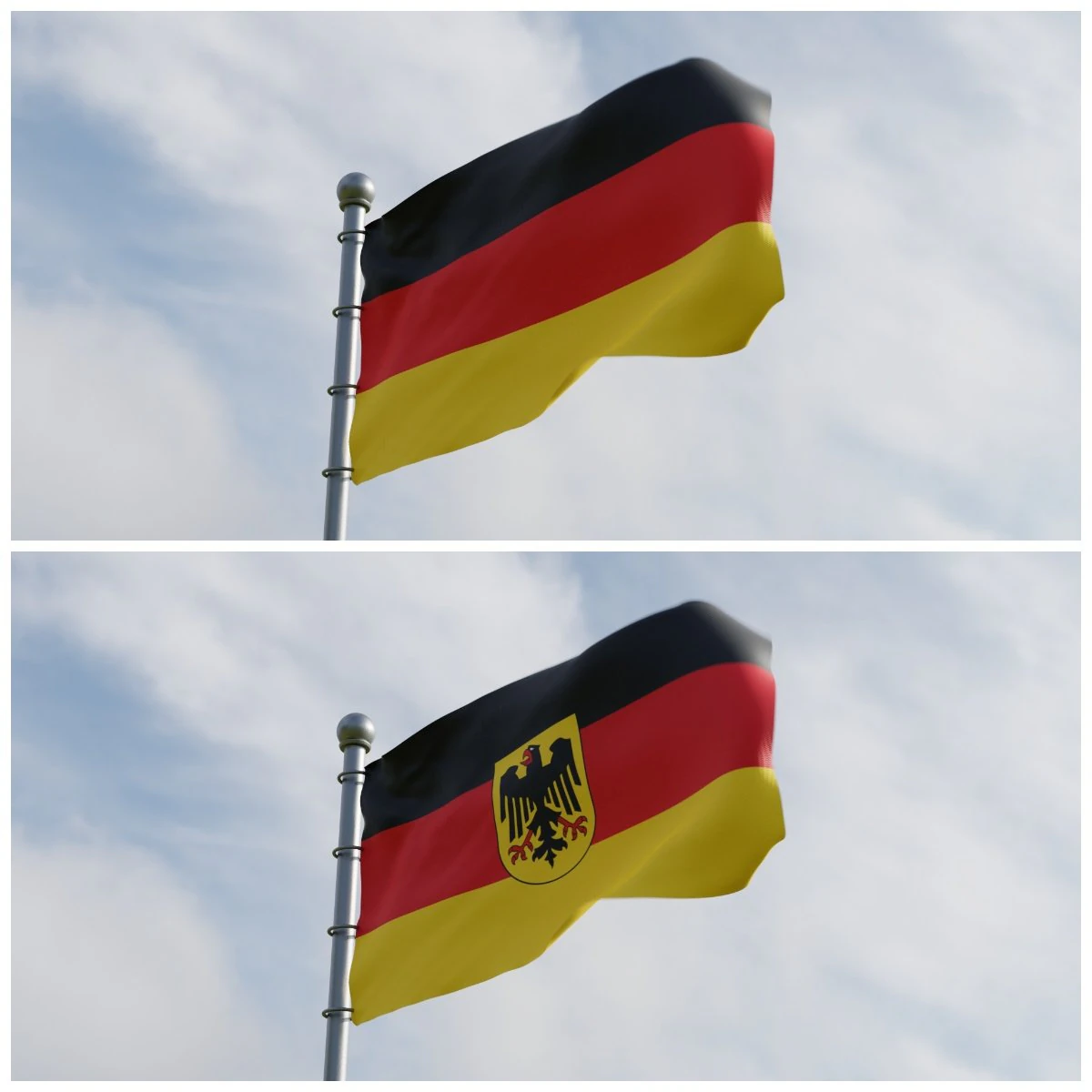 Animated Germany Flags 3D Model .c4d .max .obj .3ds .fbx .stl .blend 