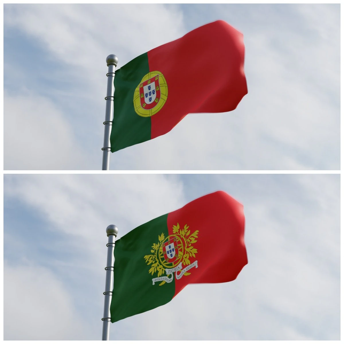 Animated Portugal Flags 3D Model .c4d .max .obj .3ds .fbx .stl .blend
