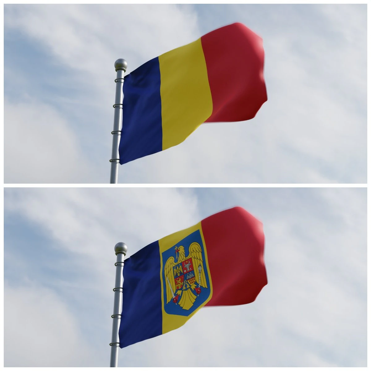 Animated Romania Flags 3D Model .c4d .max .obj .3ds .fbx .stl .blend
