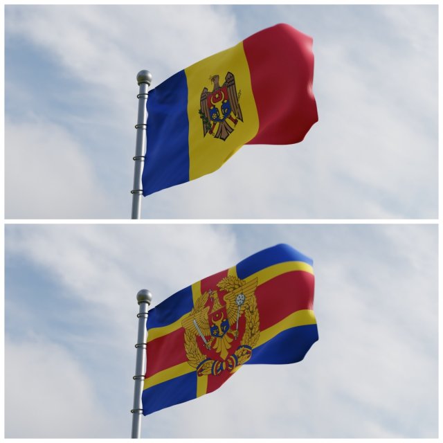 Animated Moldova Flags 3D Model .c4d .max .obj .3ds .fbx .stl .blend 