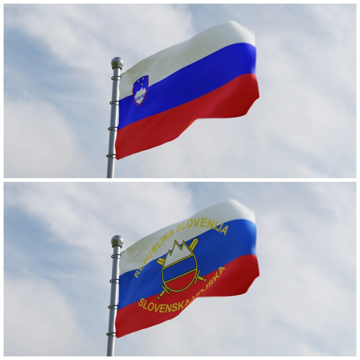 Animated Slovenia Flags 3D Model .c4d .max .obj .3ds .fbx .stl .blend 