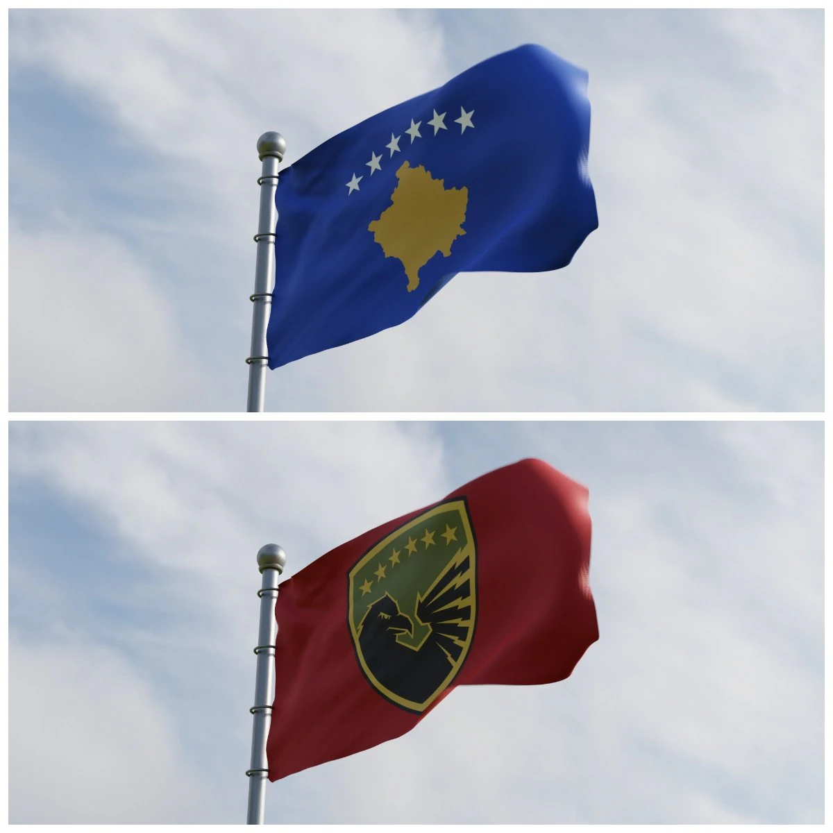 Animated Kosovo Flags 3D Model .c4d .max .obj .3ds .fbx .stl .blend