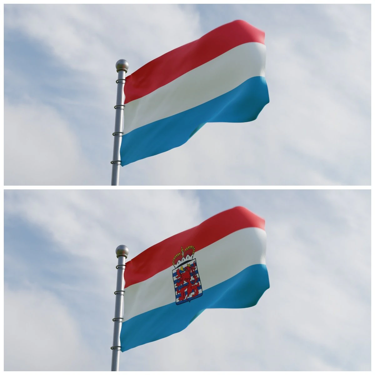 Animated Luxembourg Flags 3D Model .c4d .max .obj .3ds .fbx .stl .blend 