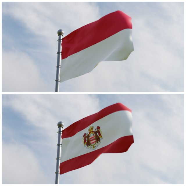 Animated Monaco Flags 3D Model .c4d .max .obj .3ds .fbx .stl .blend 