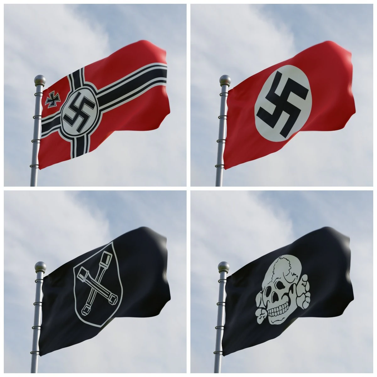 Animated German WW2 Flag Pack 3D Model .c4d .max .obj .3ds .fbx .stl .blend 