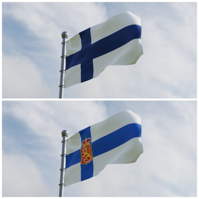 Animated Finland Flags 3D Model .c4d .max .obj .3ds .fbx .stl .blend 