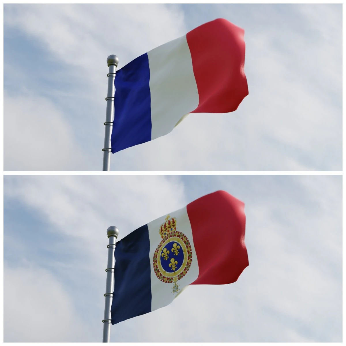 Animated France Flags 3D Model .c4d .max .obj .3ds .fbx .stl .blend 