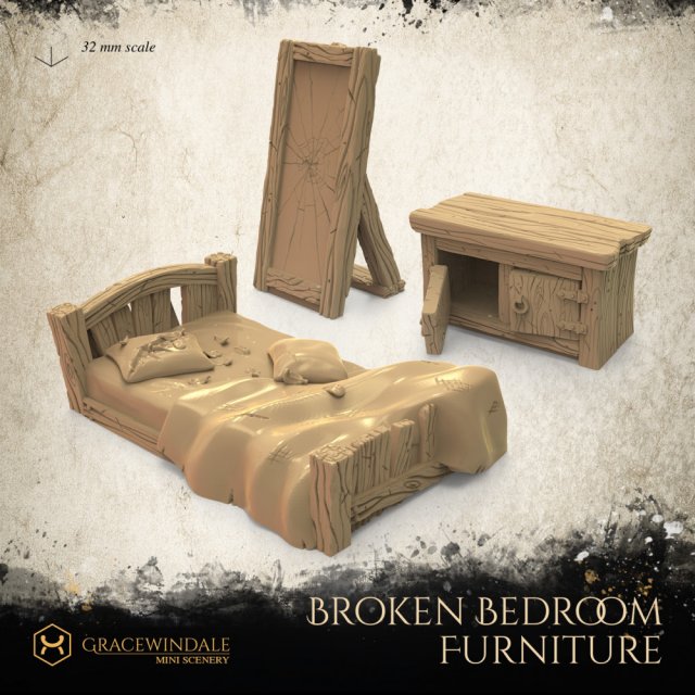 Broken Bedroom Furniture 3D Принт Модель .c4d .max .obj .3ds .fbx .stl .blend 
