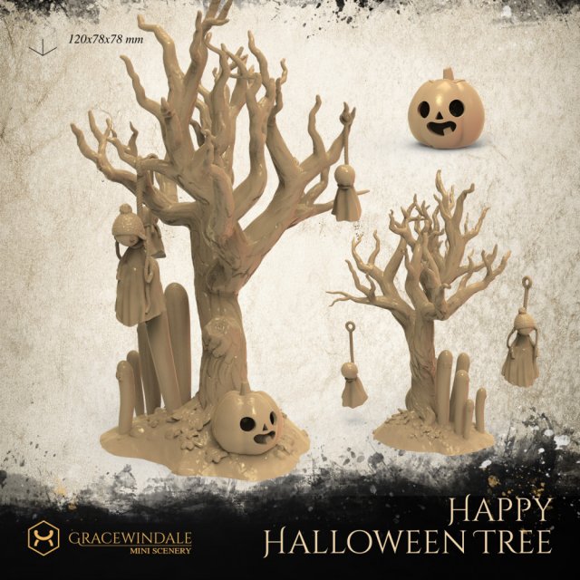Happy Halloween Tree 3D 打印模型 .c4d .max .obj .3ds .fbx .stl .blend 