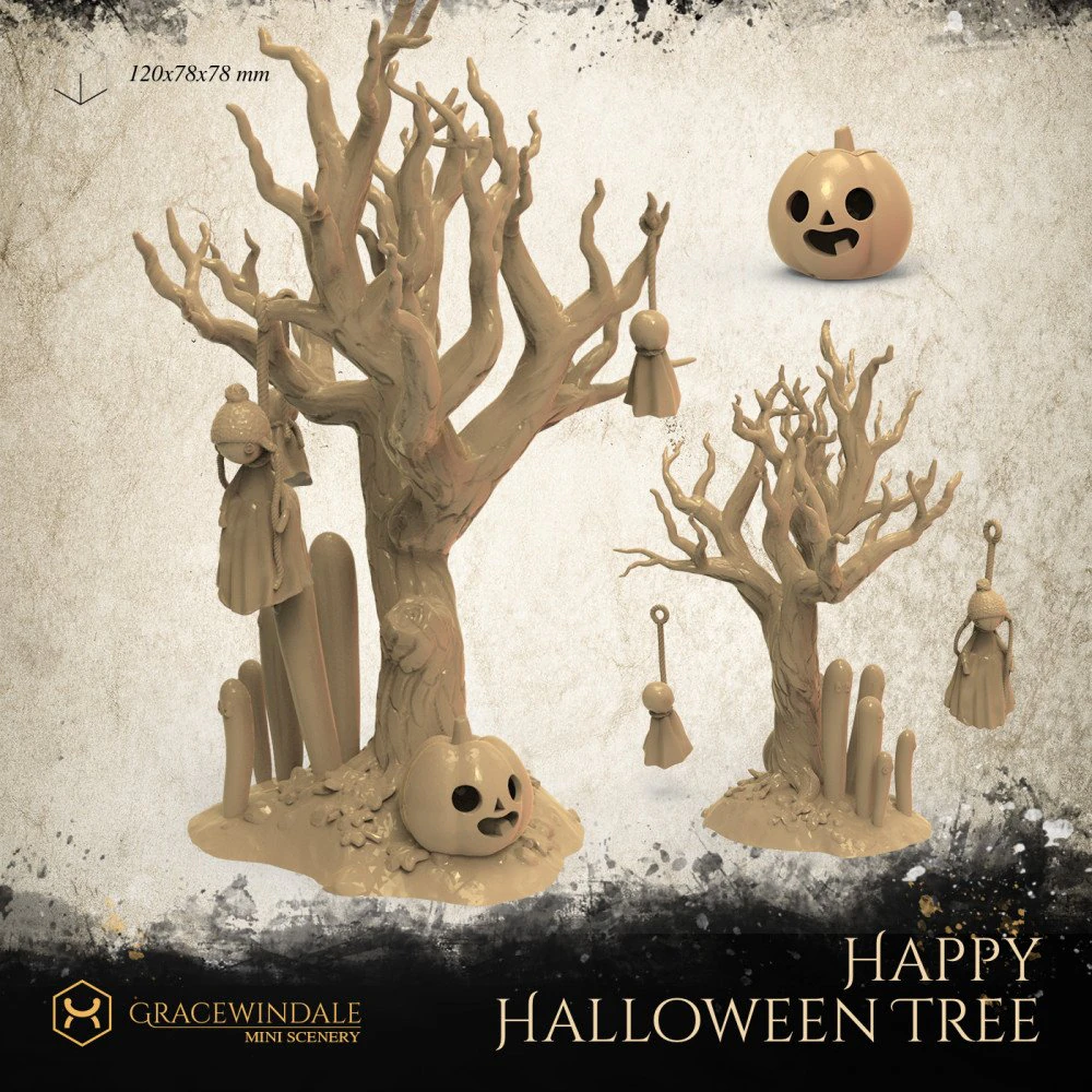 Happy Halloween Tree 3D Print Model .c4d .max .obj .3ds .fbx .stl .blend 