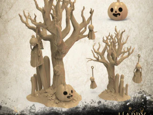 &Aacute;rvore feliz do Dia das Bruxas Modelo de Impressão 3D