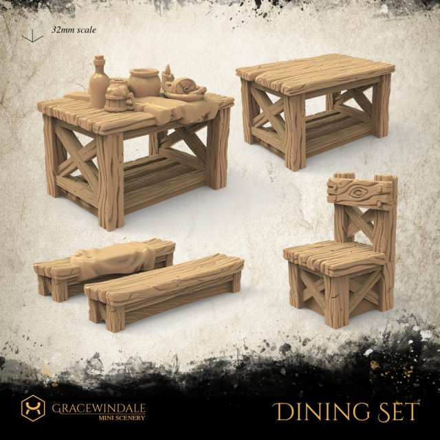 Dining Set II 3D Print Model .c4d .max .obj .3ds .fbx .stl .blend 
