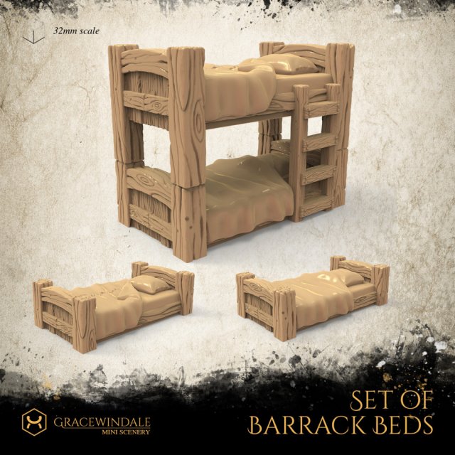 Set of Barracks Beds 3D 打印模型 .c4d .max .obj .3ds .fbx .stl .blend 