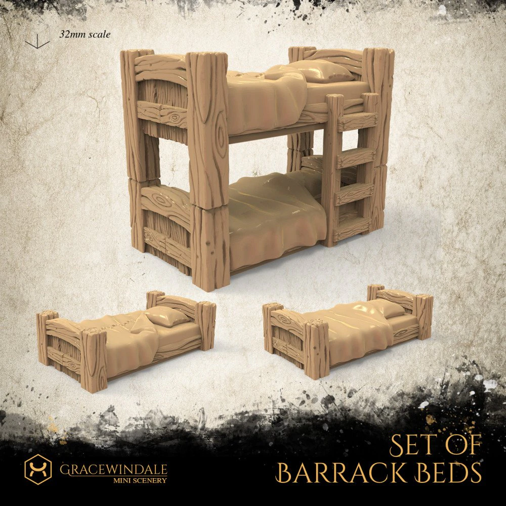 Set of Barracks Beds 3D Print Model .c4d .max .obj .3ds .fbx .stl .blend 