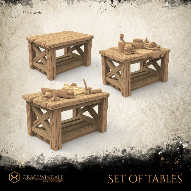 Set of Tables 3D 프린트 모델 .c4d .max .obj .3ds .fbx .stl .blend 