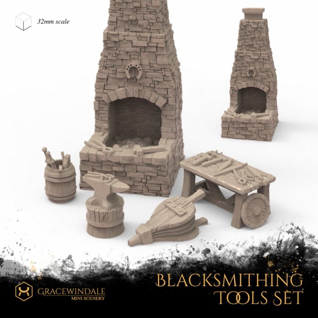 Blacksmith Tools Set 3D 打印模型 .c4d .max .obj .3ds .fbx .stl .blend