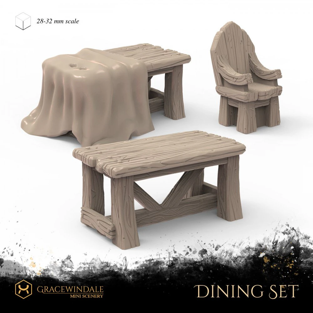 Dining Set 3D Print Model .c4d .max .obj .3ds .fbx .stl .blend